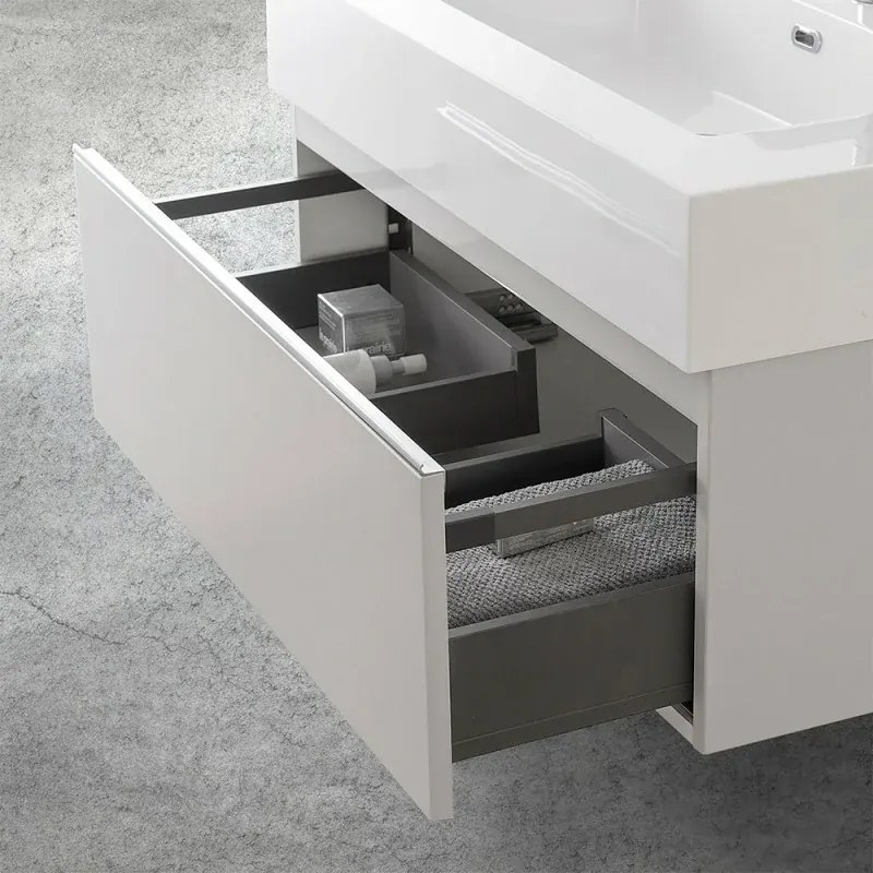Mobile sospeso 80 cm grigio perla lavabo in resina e specchio LED Iside