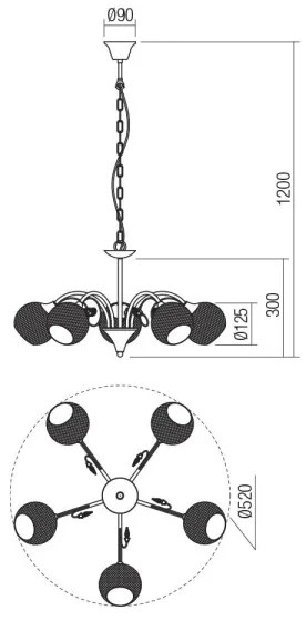 Redo 02-973 - Lampadario a sospensione con catena ASPERA 5xE14/28W/230V nero