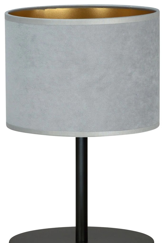 Lampada Da Tavolo 1 Luce Hilde In Acciaio Nero E Paralume In Tessuto Grigio