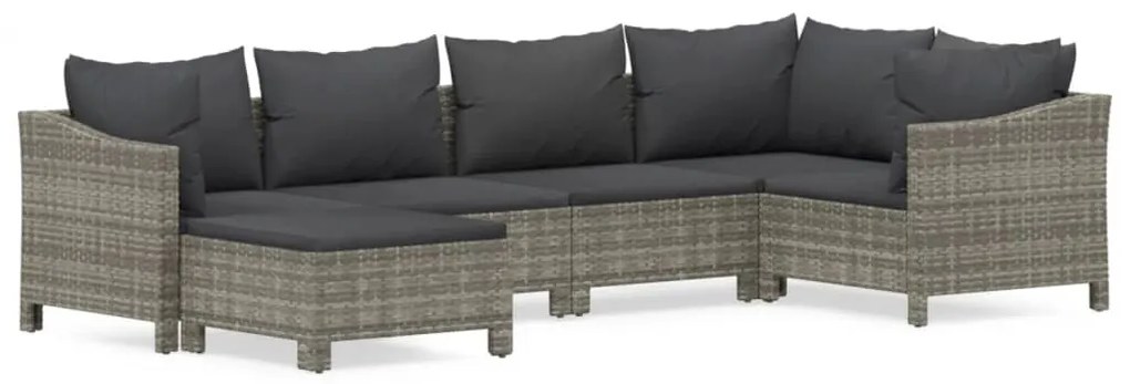 Set divani da giardino 6 pz con cuscini in polyrattan grigio