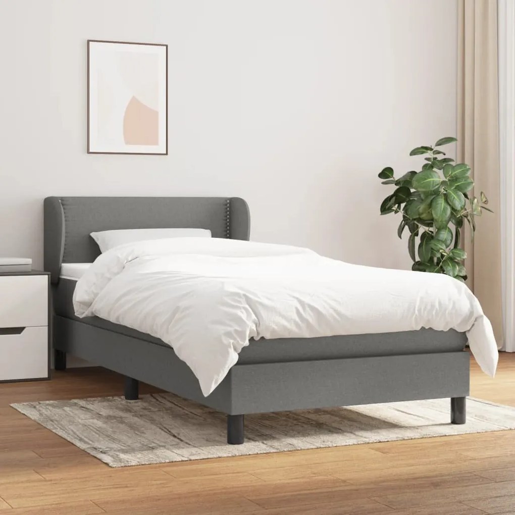 Giroletto A Molle Con Materasso Grigio Scuro 90x190 Cm Tessuto /