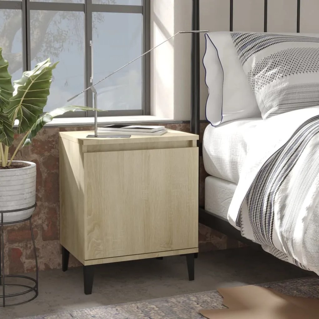 Comodino con gambe in metallo rovere sonoma 40x30x50cm
