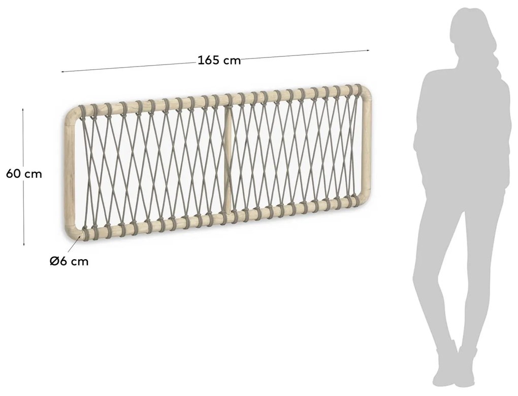 Kave Home - Testiera Aberash in massello di mindi e corda grigia per letto da 160 cm