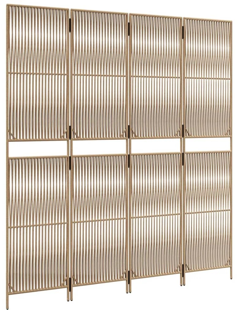 Divisorio per ambienti a 4 pannelli beige in polyrattan