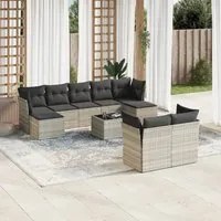 Set Divano Giardino 10 pz con Cuscini Grigio Chiaro Polyrattan 3218322