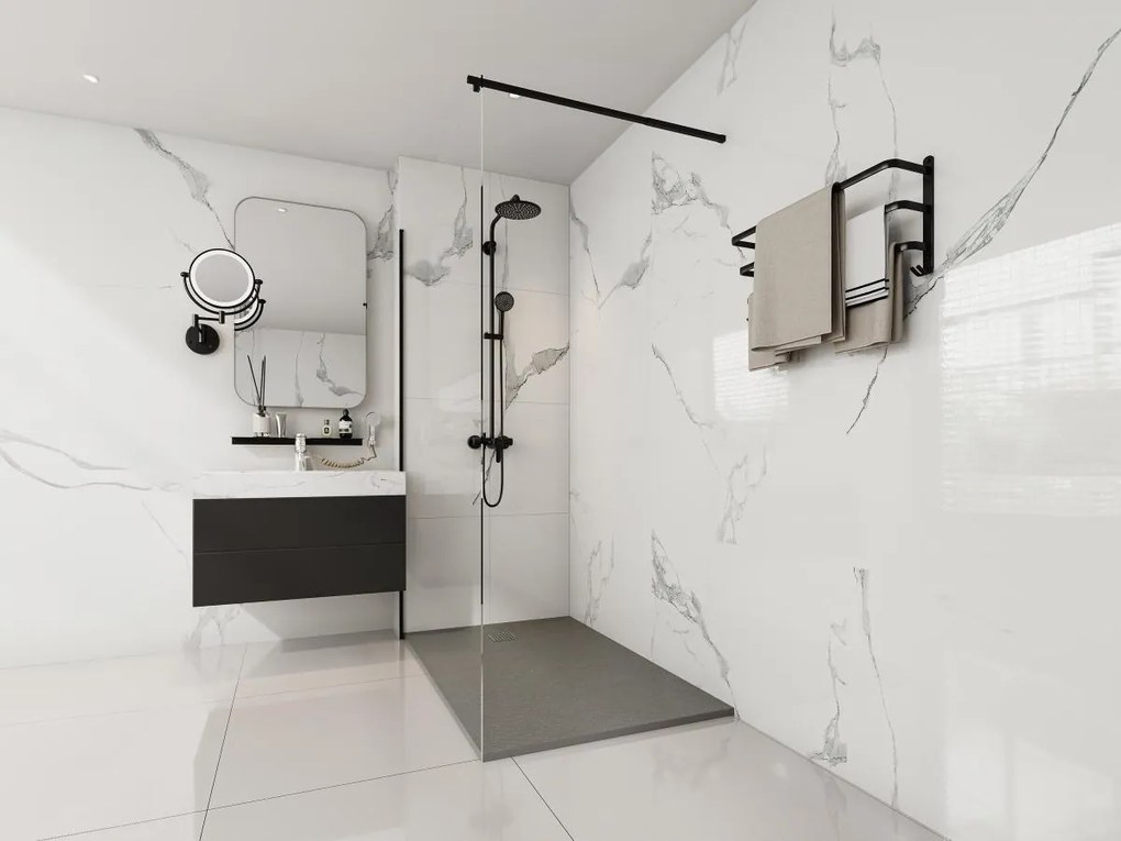 Piatto per doccia da posare o da incasso 140 x 90 cm in Resina Grigio - MIRNOSA