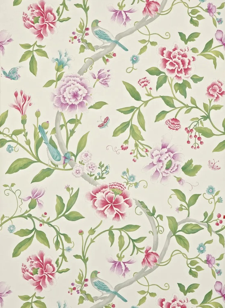 Sanderson Carta da parati Porcelain Garden - Magenta/ Leaf Green