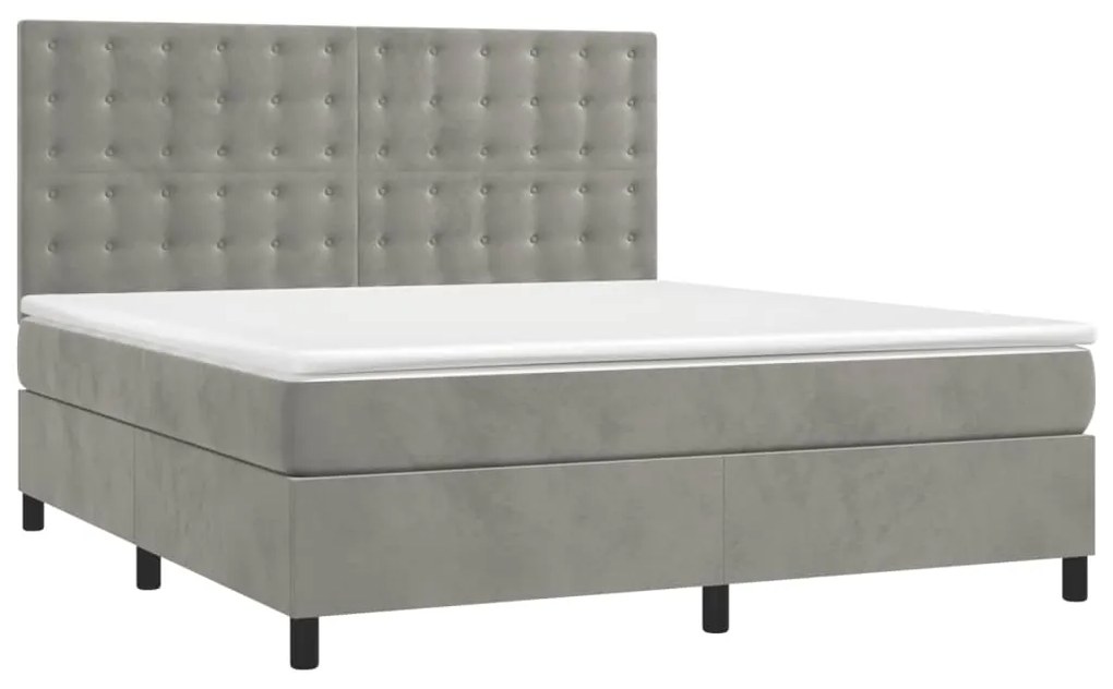 Letto a molle materasso e led grigio chiaro 160x200 cm velluto