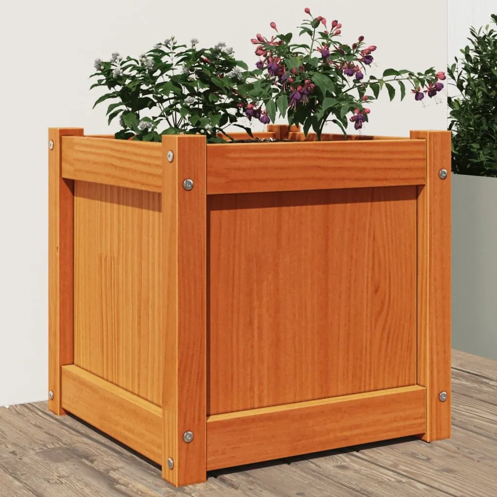 Fioriera Giardino Marrone Cera 40x40x40 Cm Legno Massello Pino /