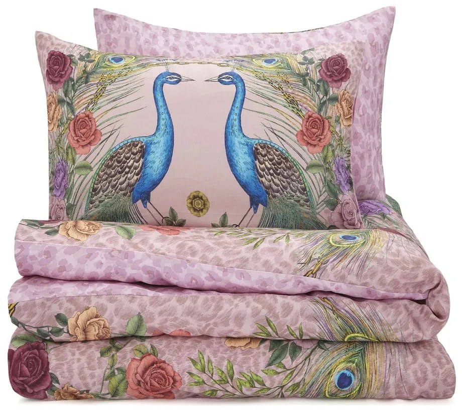 Set copripiumino e federa rosa in raso di cotone per letto matrimoniale 200x200 cm Xanadu Peacock – Matthew Williamson