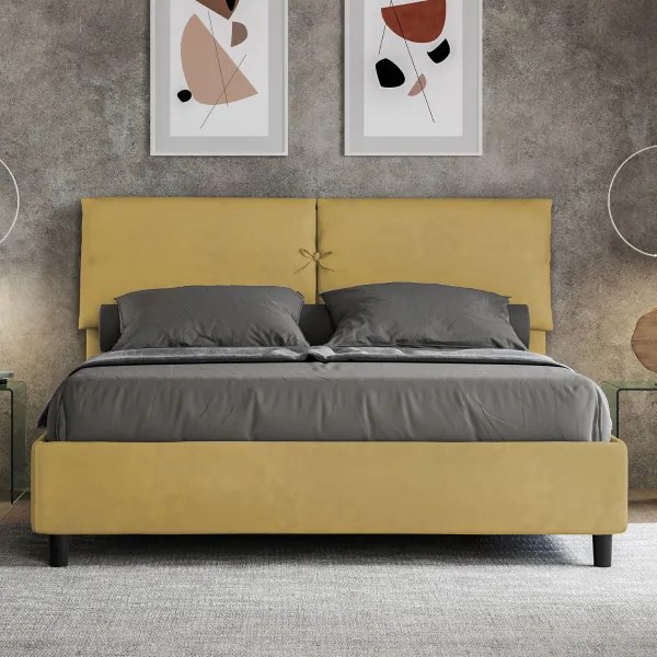 Letto contenitore da 160x190 in microfibra ocra Mados