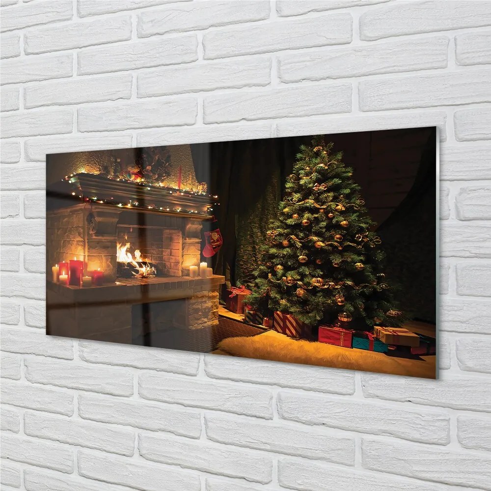 Quadro su vetro Albero di natale decorazioni per caminetti regali 100x50 cm