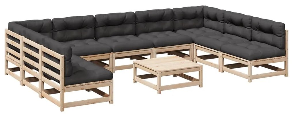 Set divani da giardino 10 pz con cuscini legno massello di pino