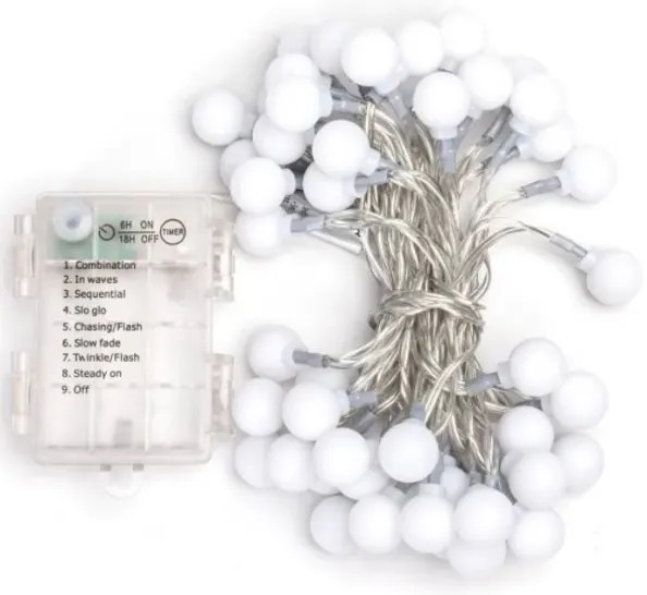 Aigostar - Catena LED natalizia da esterno 50xLED/3xAA/8 funzioni 5,3 m IP44 bianco caldo