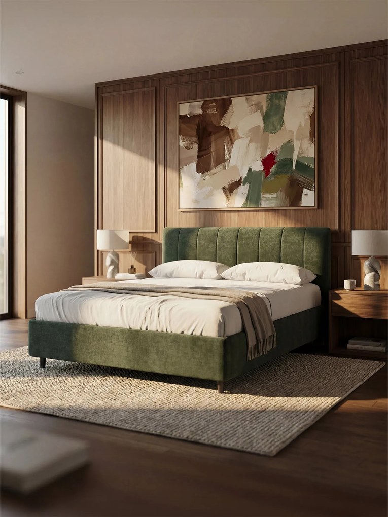 ONYX letto imbottito con vano contenitore e testiera verticale in tessuto certificato Oeko-Tex®