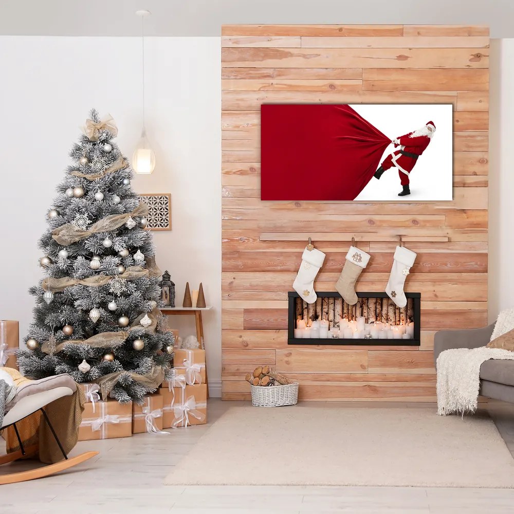Quadro in vetro Regali di Babbo Natale 100x50 cm 2 appendini