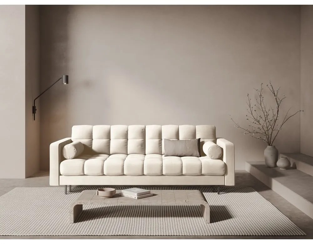 Divano color crema allungabile/con contenitore con rivestimento in velluto 222 cm Bali – Cosmopolitan Design