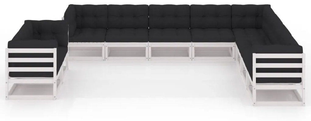 Set divani da giardino 10 pz cuscini bianchi massello di pino