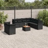 Set Divani da Giardino 10pz con Cuscini in Polyrattan Nero 3223710