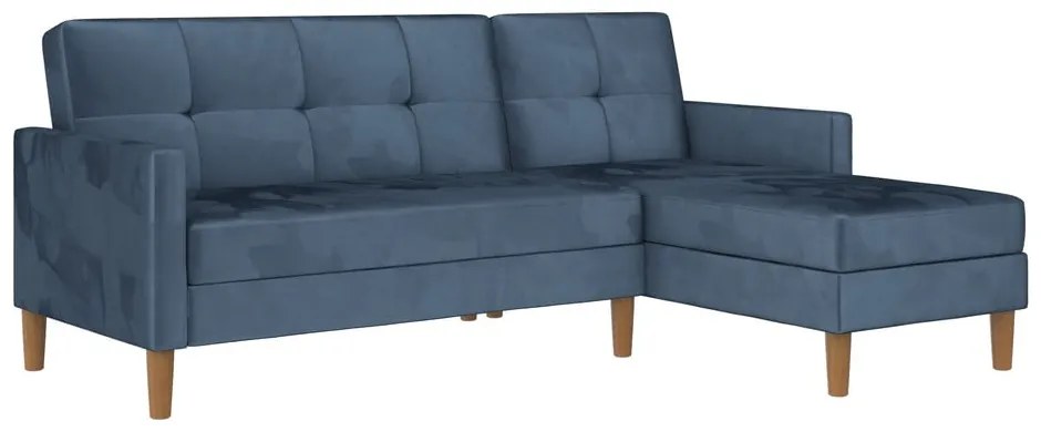 Divano letto angolare in velluto blu (angolo variabile) Lilly - Støraa