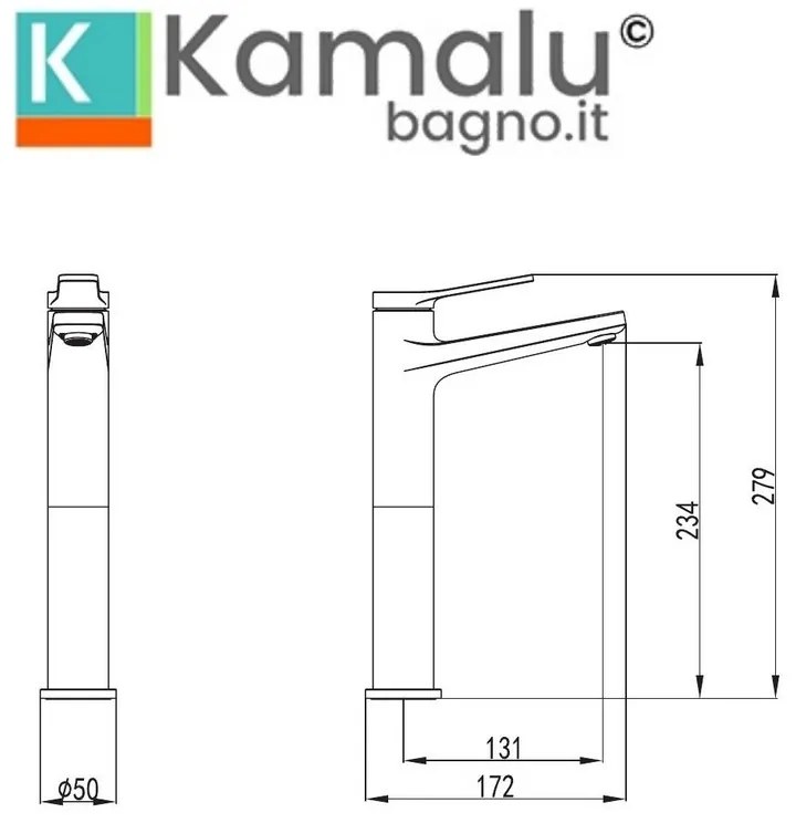 Kamalu - miscelatore lavabo alto nero opaco con leva in bronzo | kam-kanda nero-b