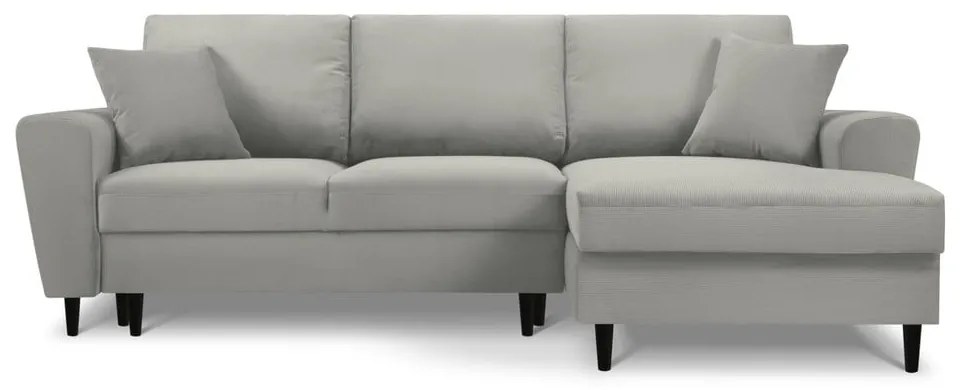 Divano angolare grigio chiaro allungabile e con contenitore (con penisola a destra/con chaise lounge) con rivestimento in velluto a coste Kyoto – Cosmopolitan Design