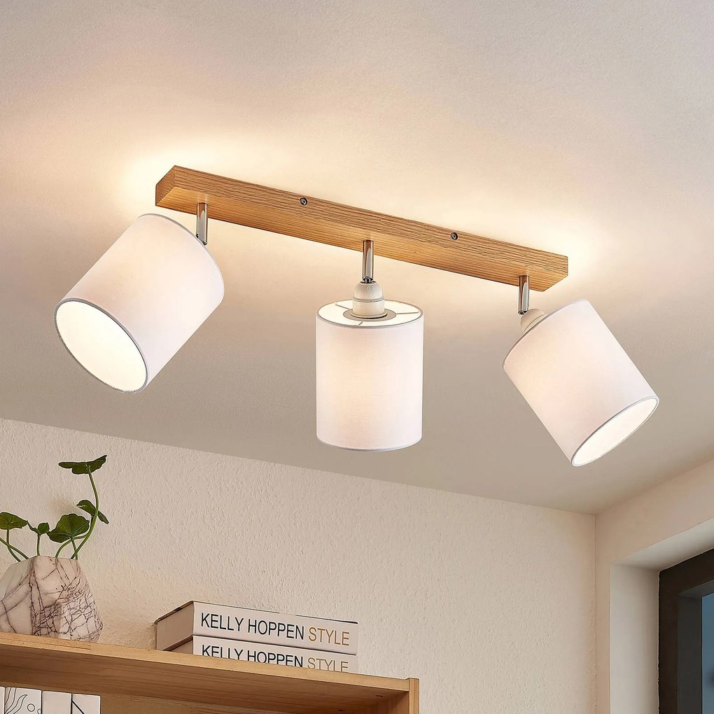 Lindby fatto da soffitto Imarin, 56 cm, a 3 luci, bianco, legno