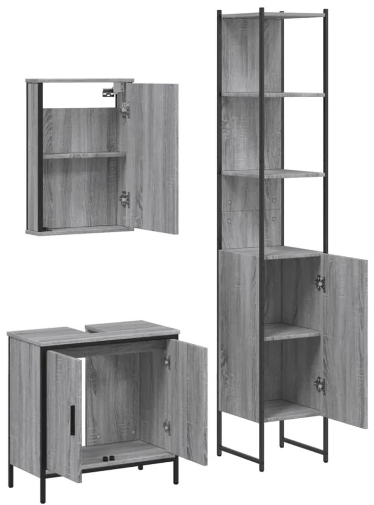 Set mobili da bagno 3 pz grigio sonoma in legno multistrato