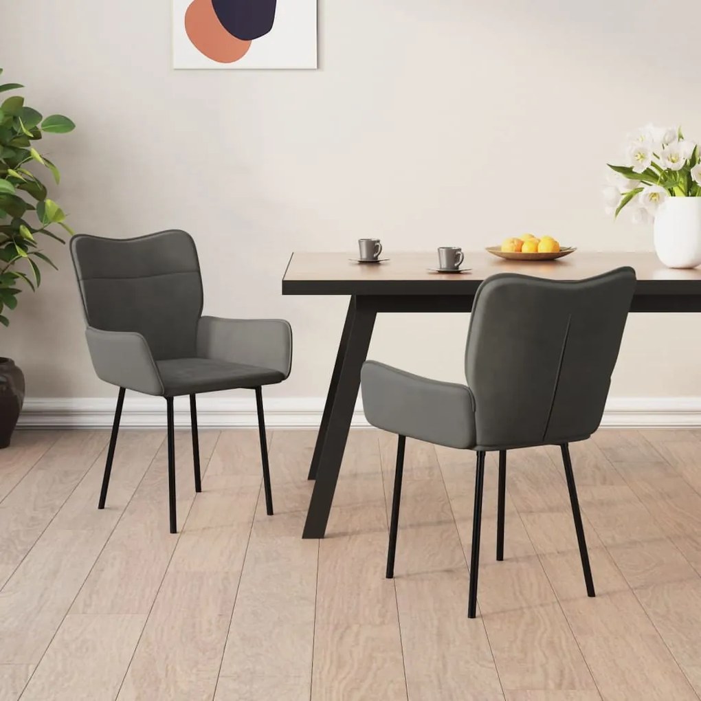 Sedie da pranzo 2 pz grigio scuro in velluto