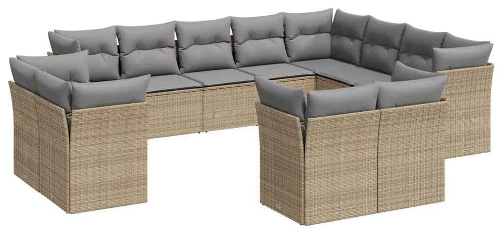 Set divani da giardino 12 pz con cuscini beige in polyrattan