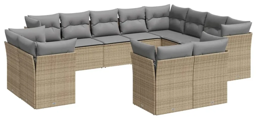 Set divani da giardino 12 pz con cuscini beige in polyrattan
