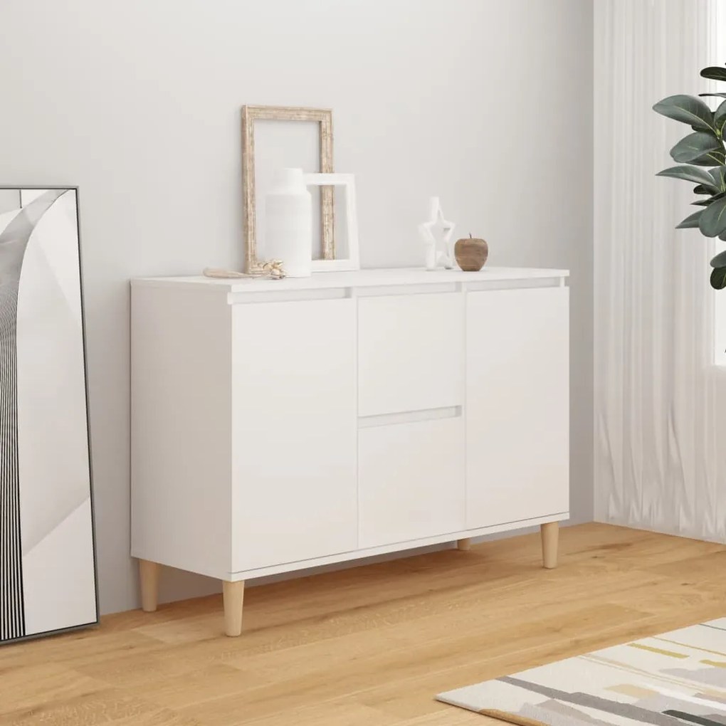Credenza Bianca 101x35x70 Cm İn Legno Multistrato /