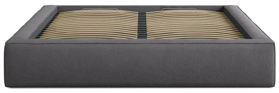 Letto matrimoniale imbottito grigio scuro con contenitore con rete inclusa 140x200 cm Simon Darren – Micadoni