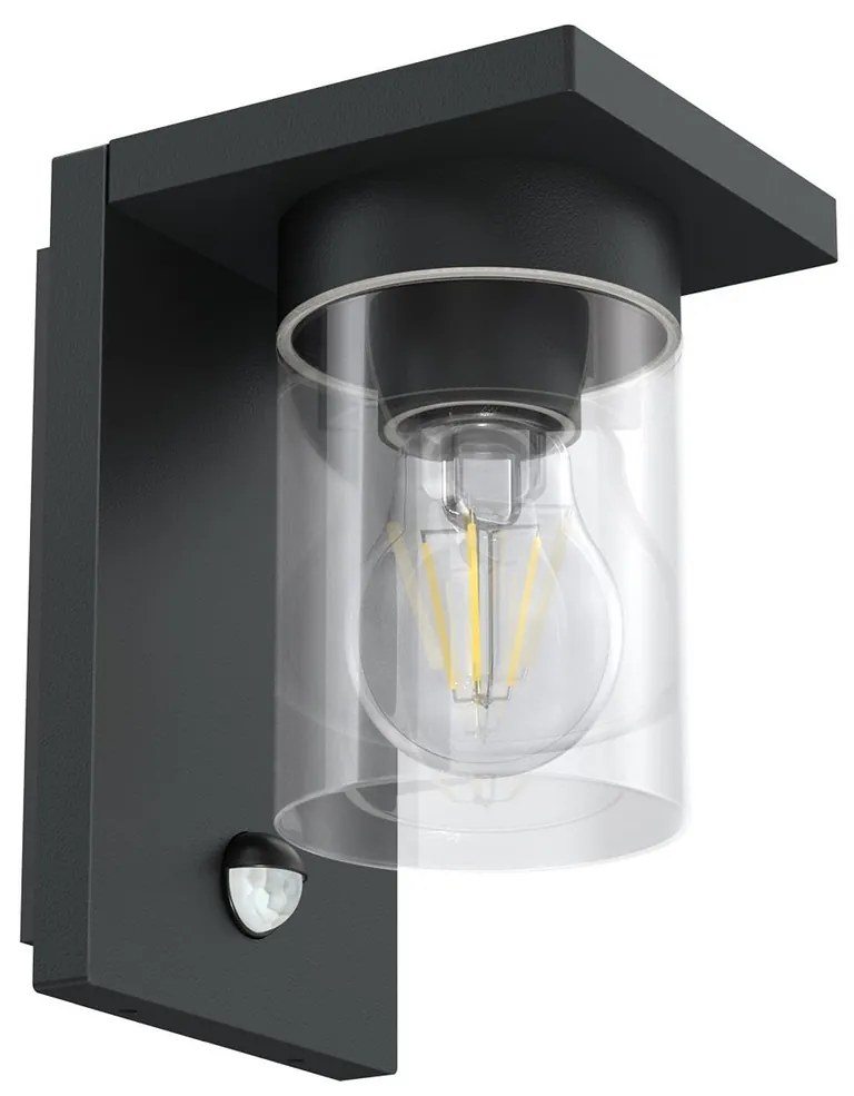 Applique Nera IP54 con Base E27 e Sensore di Movimento - Serie RIGA