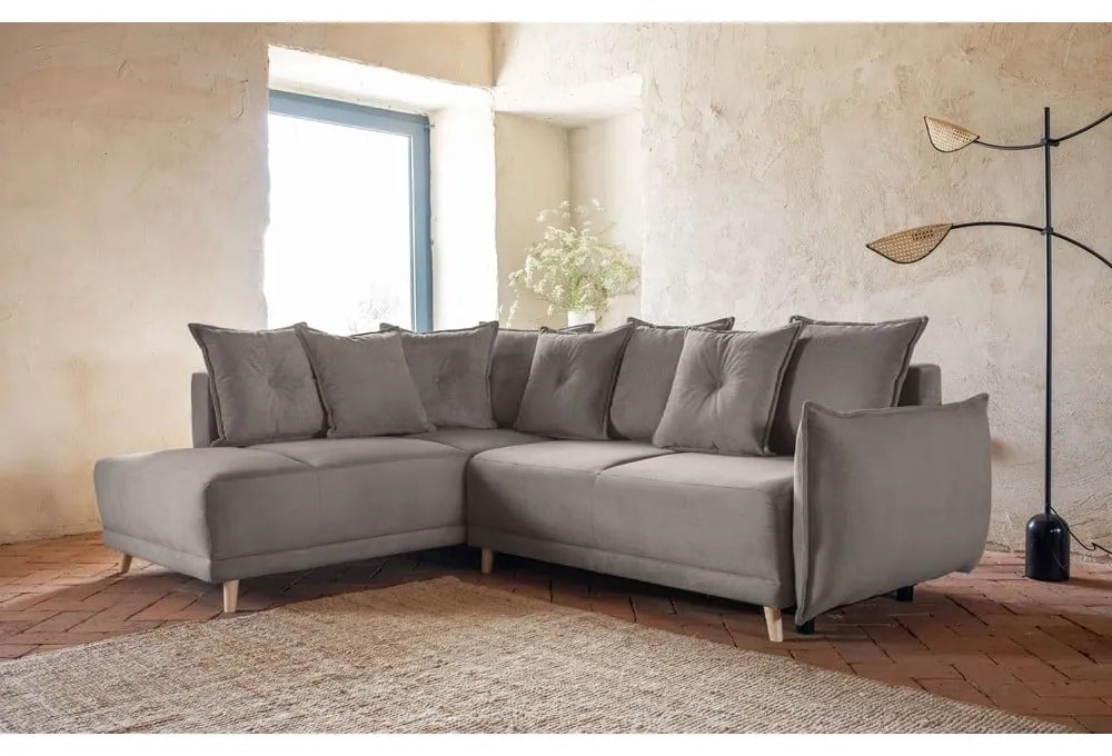 Divano letto in velluto a coste marrone chiaro (angolo sinistro) Lazy Lukka - Miuform