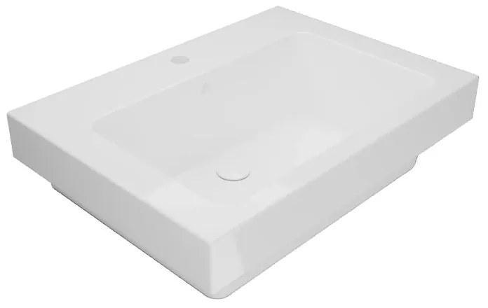 Lavabo a incasso e d'appoggio rettangolare vasca centrale Alaqua L 60 x H 25 x P 21 cm in ceramica bianco lucido