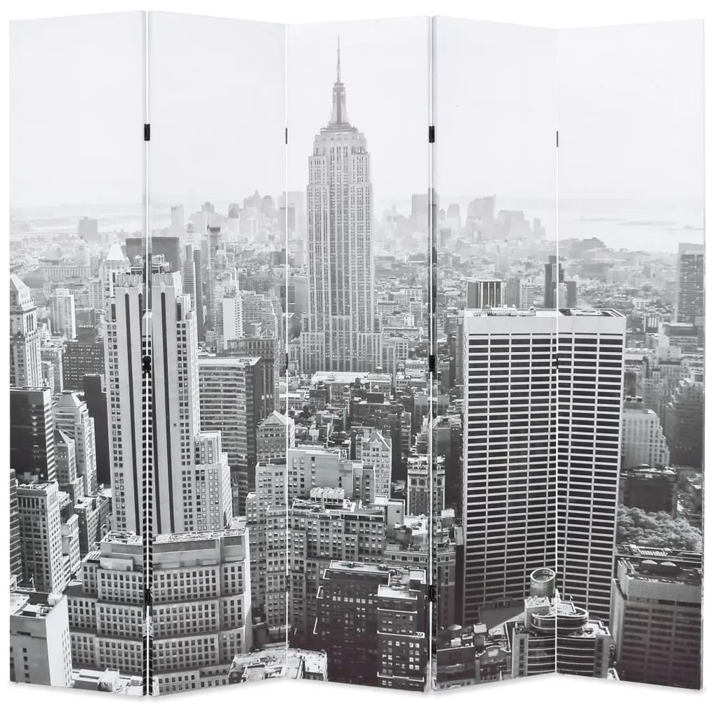 Paravento Pieghevole 200x170 Cm Stampa New York Bianco E Nero /