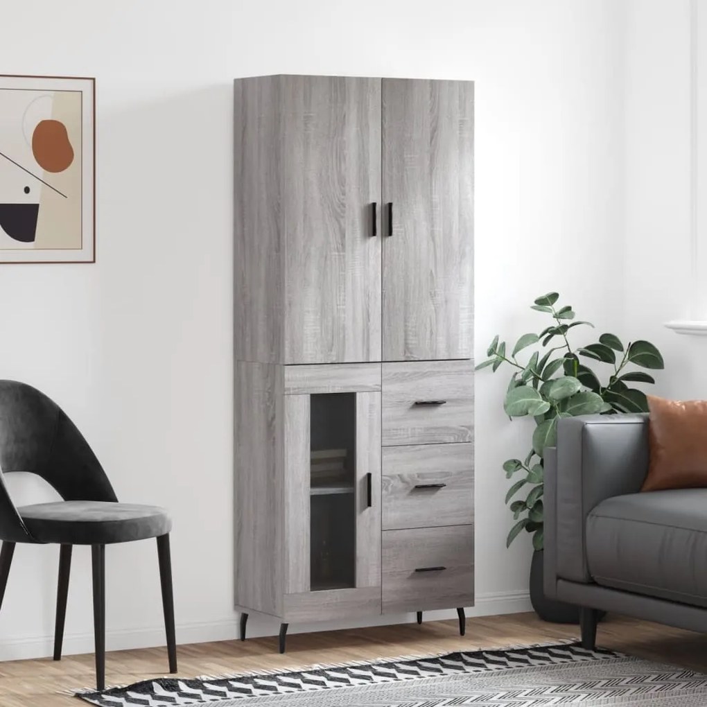 Credenza Grigio Sonoma 69,5x34x180 Cm İn Legno Multistrato /