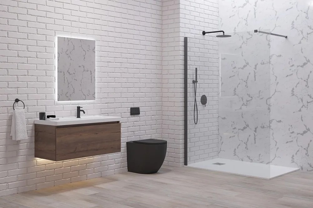 Parete doccia walk in 110 cm con profilo gun metal | KW-100GM - KAMALU