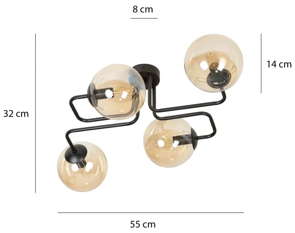 Lampadario da Soffitto BRENDI 4 in acciaio e vetro 4xE14 Colore delle Sfere Ambrate