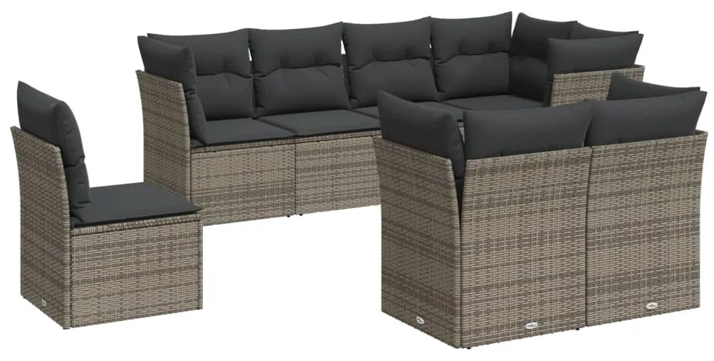 Set Divano da Giardino 8 pz con Cuscini Grigio in Polyrattan