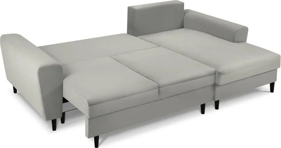 Divano angolare grigio chiaro allungabile e con contenitore (con penisola a destra/con chaise lounge) con rivestimento in velluto a coste Kyoto – Cosmopolitan Design