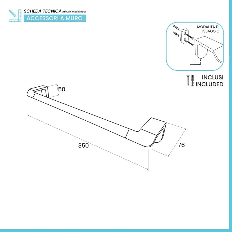 Porta asciugamani diritto 35 cm da muro in acciaio cromo Fusion