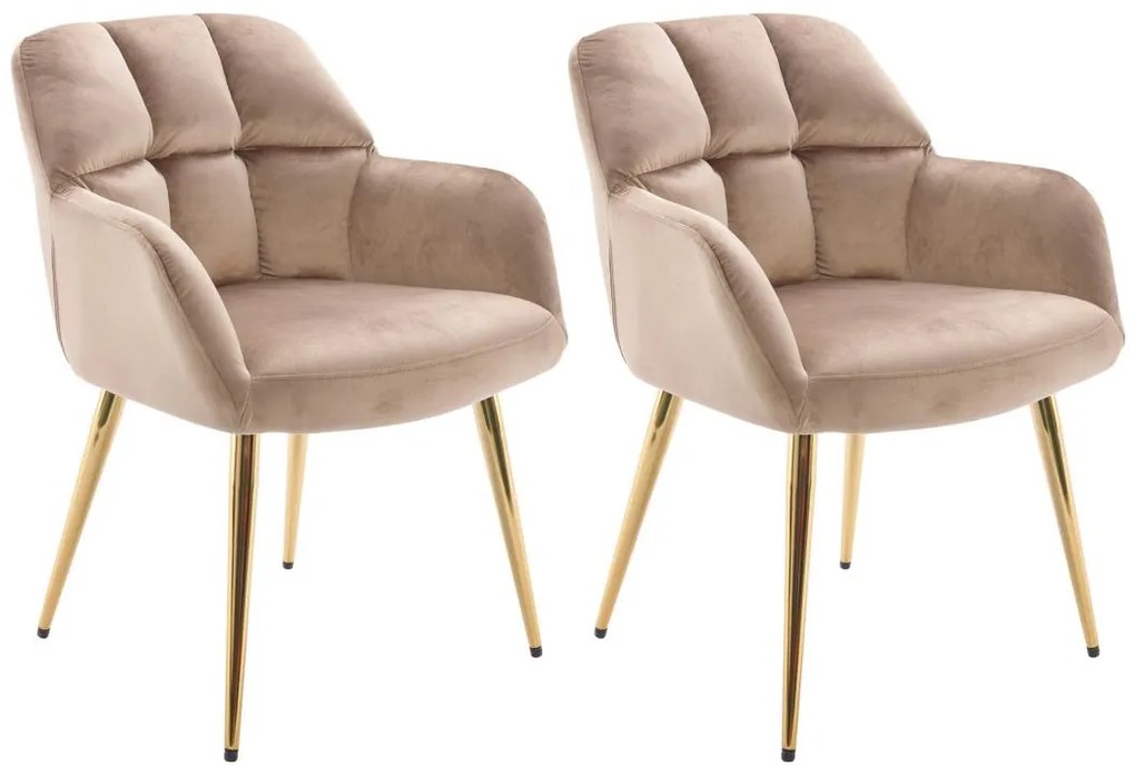 Sedia con braccioli Velluto e Metallo Dorato Beige - Lotto di 2 - PEGA