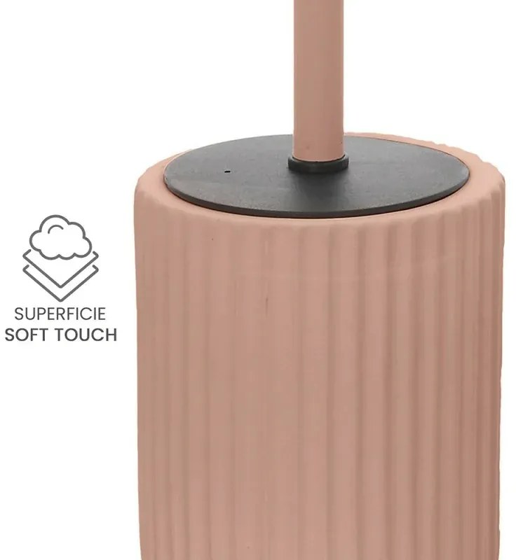 Scopino wc rosa in ceramica soft touch con setole nere Spring