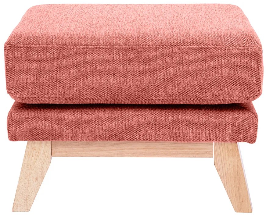 Pouf poggiapiedi sfoderabile scandinavo in tessuto effetto velluto testurizzato color terracotta e legno chiaro OSLO