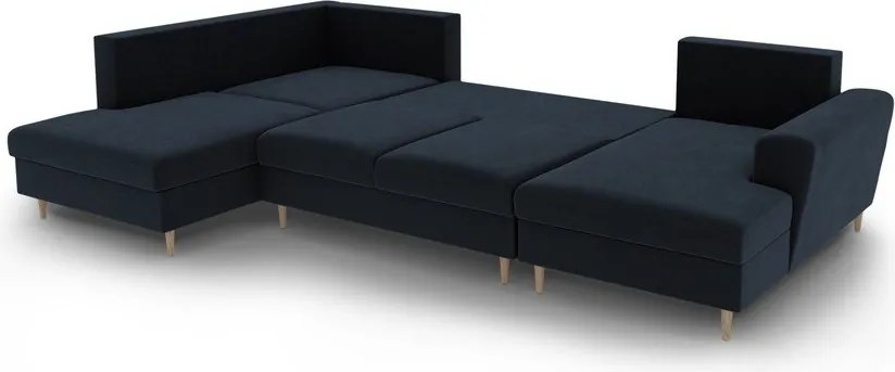 Divano angolare blu scuro allungabile e con contenitore (con penisola a sinistra/a U) con rivestimento in velluto Kyoto – Cosmopolitan Design