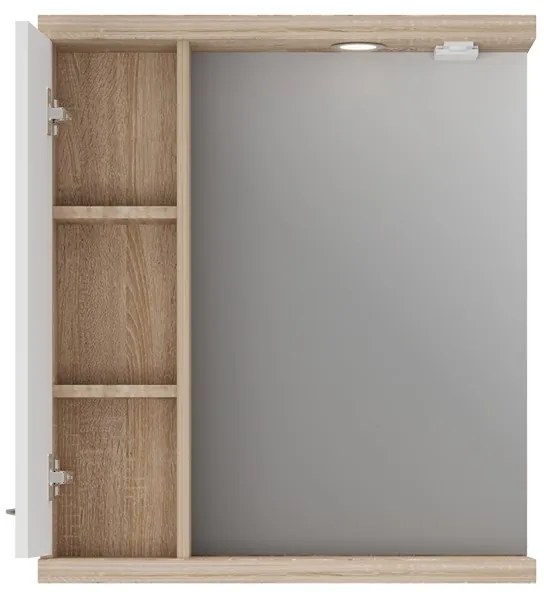 Kamalu - Specchio bagno 65 cm contenitore bicolore bianco e legno chiaro | LAC-ESTIA-65
