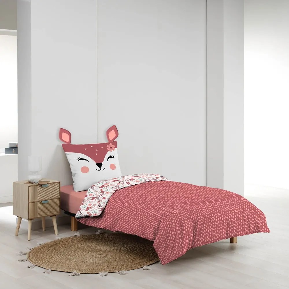Set copripiumino e federa da bambini bianco/rosa in cotone per letto singolo 140x200 cm Bichette – douceur d'intérieur