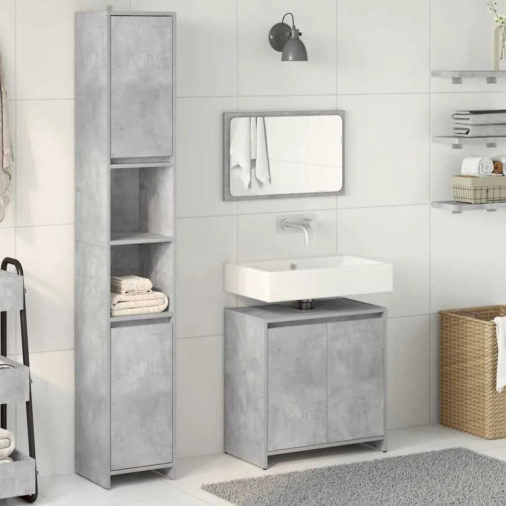 Set mobili da bagno 3 pz grigio cemento in legno multistrato